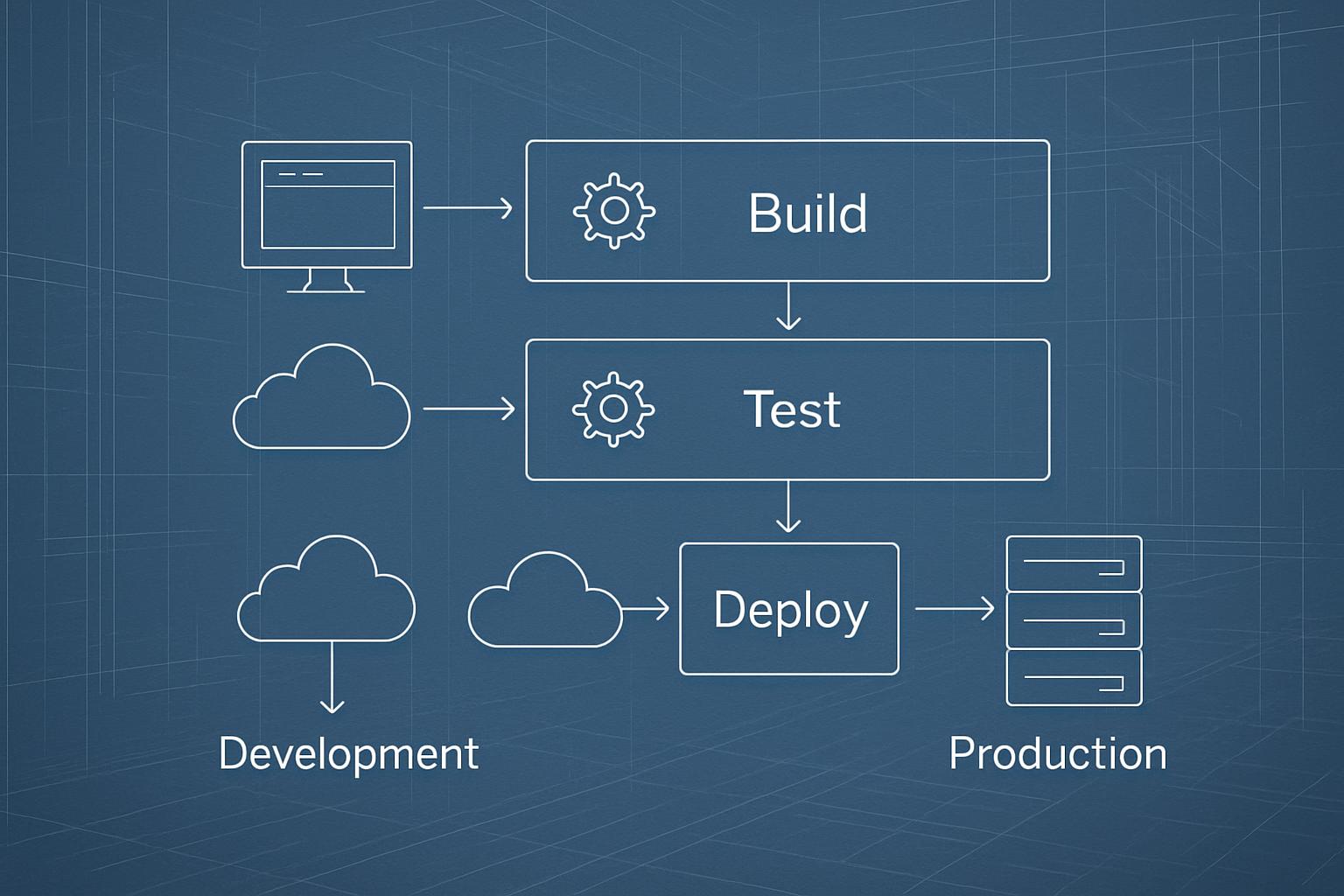 The image illustrates the various phases of the software development lifecycle, which includes build, test, deploy, develo...